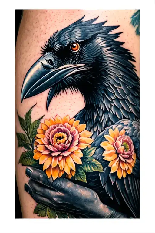 Raven Holding Flowers