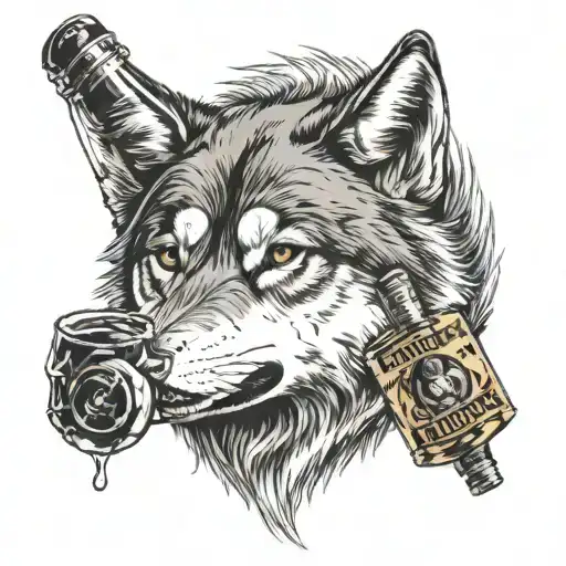 Wolf With Cigarette And Whiskey Bottle
