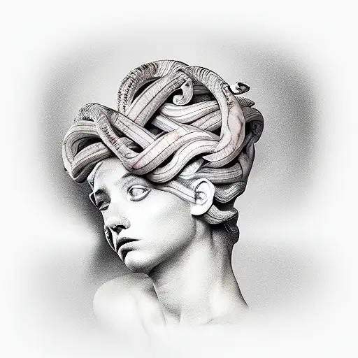 Marble Medusa Statue Portrait Hand