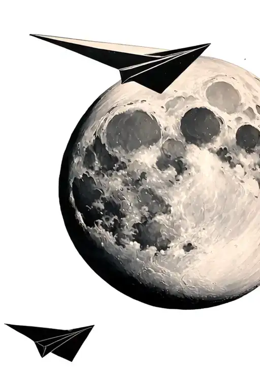 Moon With Paper Airplane Flying