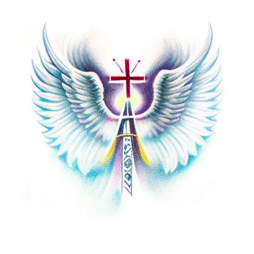 Color Memorial Cross With Color Angel Wings