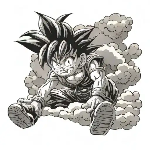 Goku Kid Sit In His Cloud Smiling