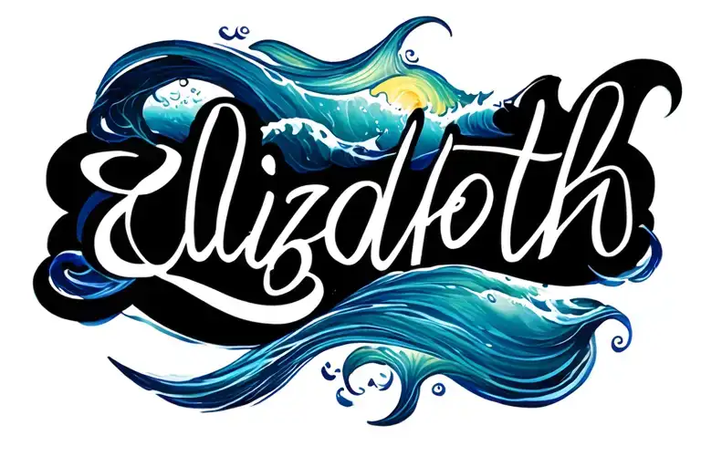 Elizabeth Written In Elegant Script With Ocean Theme