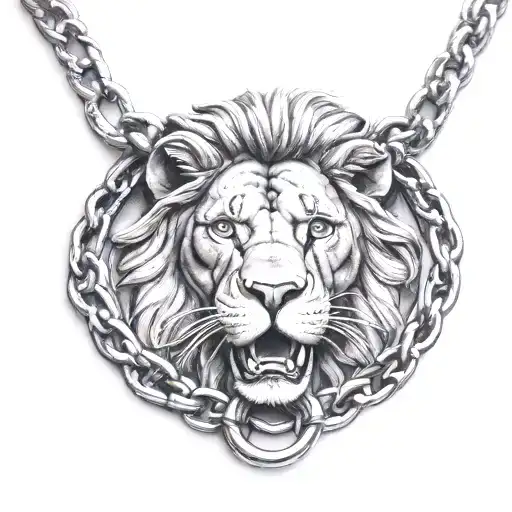 Chained Up Lion With A Lock Necklace