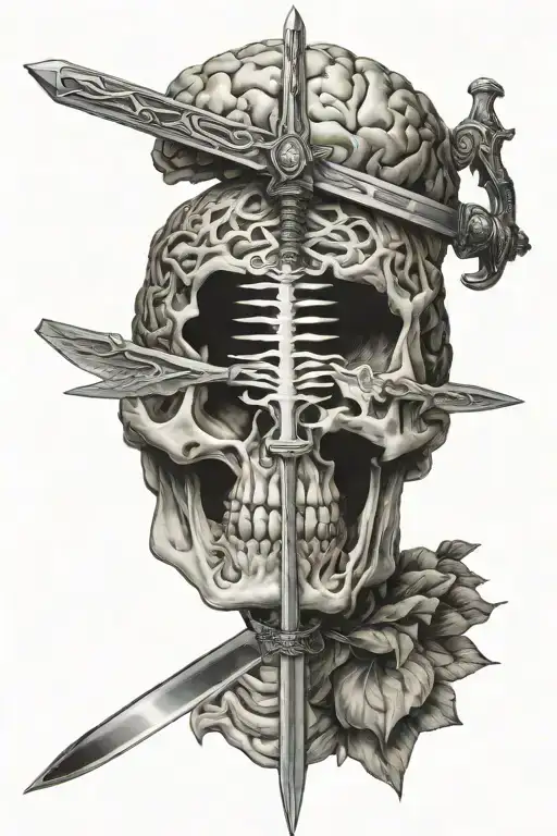 Sharp Sword Tattoo Going Through A Brain
