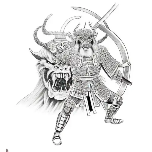 Demon Samurai Fighting A Solider