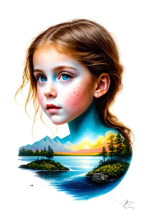 Girl Face Color Surreal Landscape