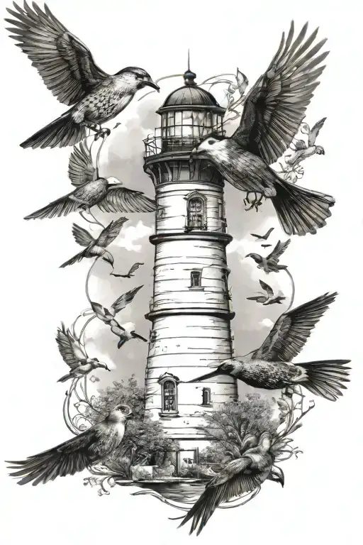 Lighthouse With Birds Perched