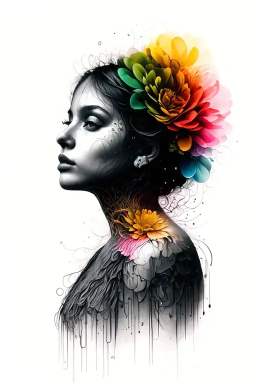 Girl Beautiful Face Color Surreal Morph Mono Chromatic Pattern Abstract Realistic Portrait