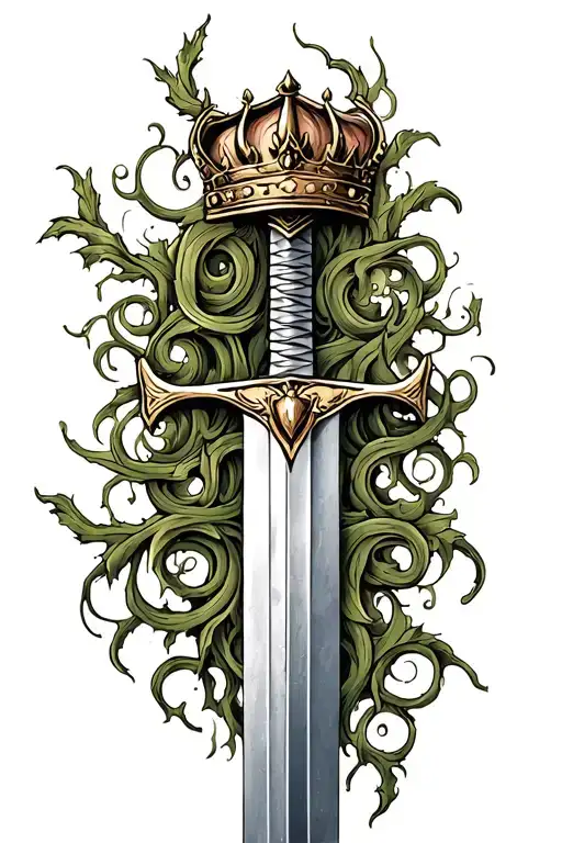 Sword With Crown And Vines Growing