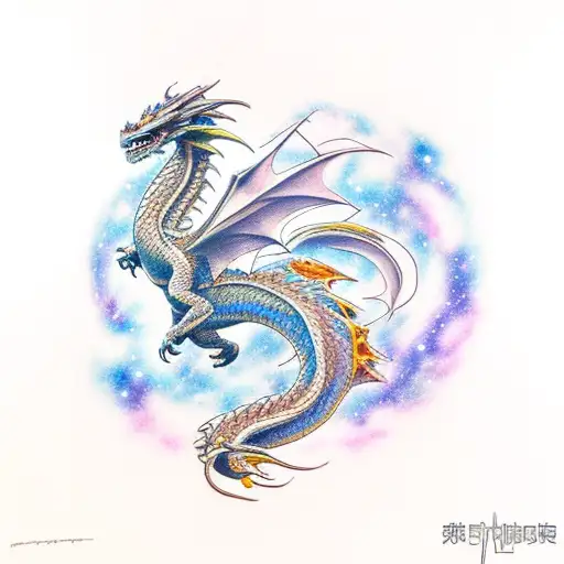 Dragon Soaring Through A Nebula