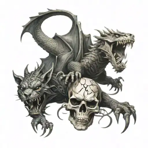 Dragon And Skull Splitting And Panther