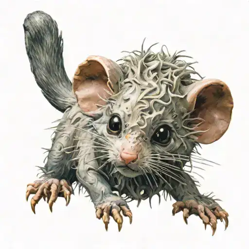 A Stuffed Animal Cat Toy Of A Mouse That Is Beat Up And Disheveled