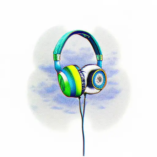 Realistic Blue And Green Colored Headphones With A Small Airplane Charm Hanging From Them