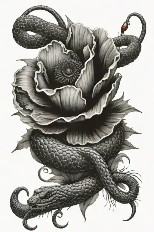 Poppy Flower And Snake Wrapped