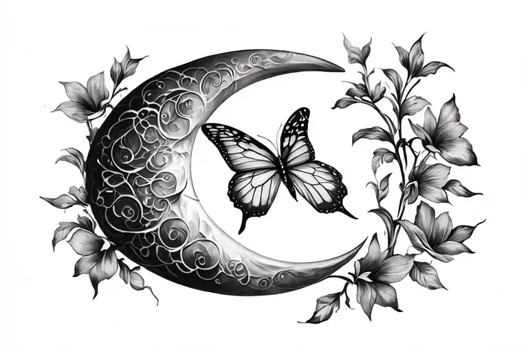 Crescent Moon And Butterfly