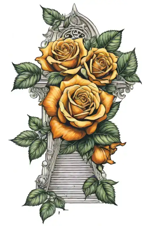 Bright Orange And Green Roses Growing Alongside The Stairway To Heaven