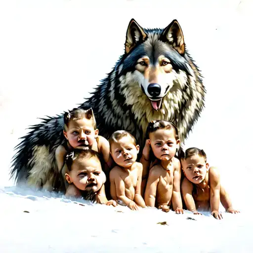 Father Wolf Protecting His 5 Children