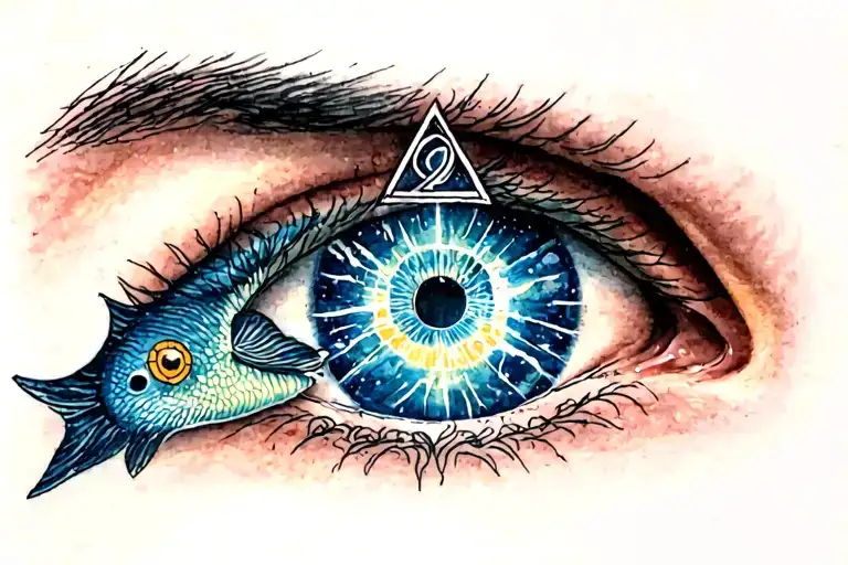 Triangle And Inside Eye With Pisces Sign Intertwined