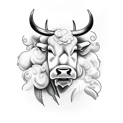 Bull With Feathers And Clouds