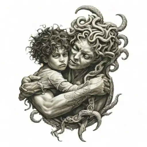 Medusa Shielding A Young Boy In Her Arms