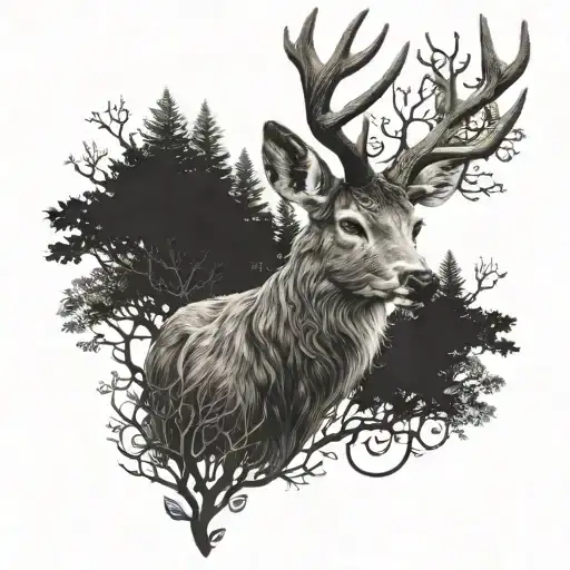 Celtic Deer Head With Trees