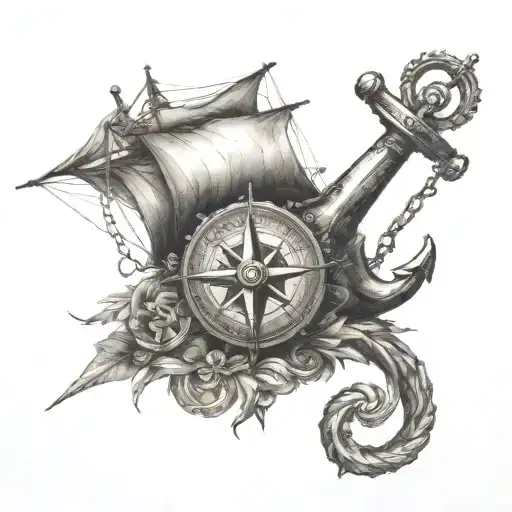 Anchor Ship And Compass Surrounded