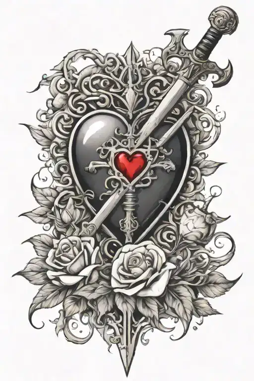 Sharp Sword Tattoo Going Through Heart And Brain - Feminine