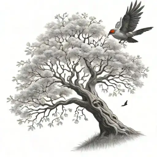 Tree Of Life With Bird Flying Away