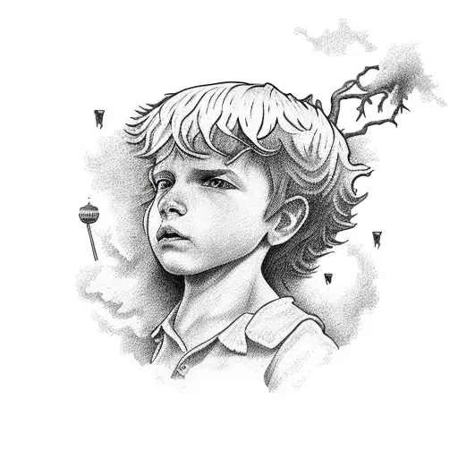 Boy At The Top Of A Windy Oak Tree