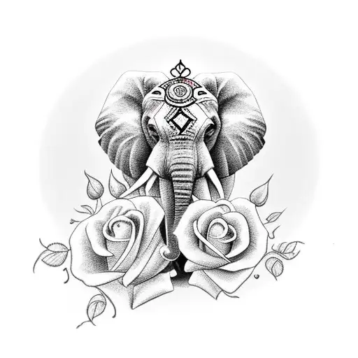 Elephant With Roses