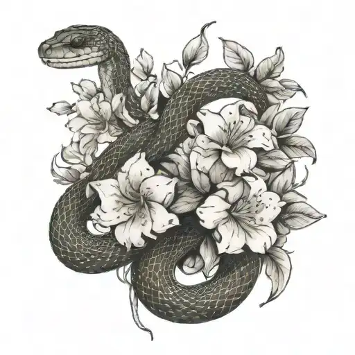 Snake And Flowers Blooming
