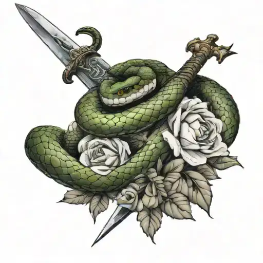 Snake And Flowers With Sword