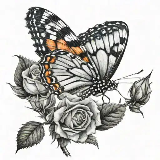 Butterfly On A Rose Stem