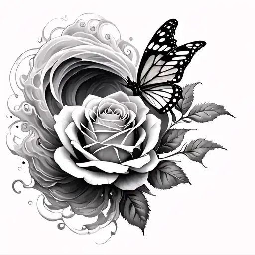 Waves Flowing And Rose Wrapped And A Butter Fly