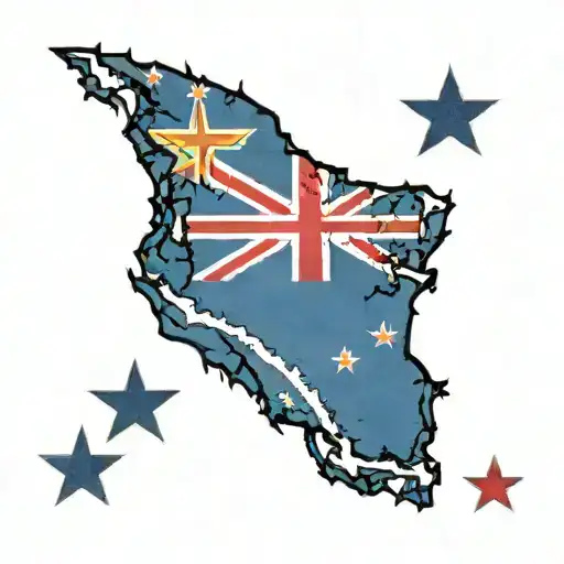 New Zealand North Island With New Zaland Flag Superimposed