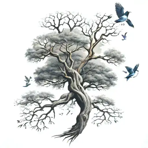 Tree Of Life With Bird Flying Away