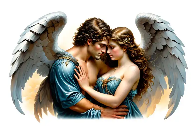 Male Angel And Femail Fairy In Loving Embrace