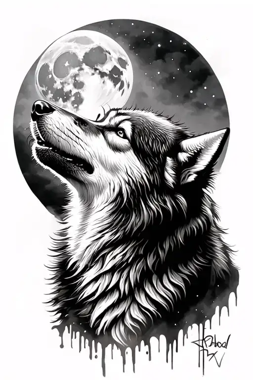 Graffiti Style Tattoo Of A Wolf Howling At The Moon