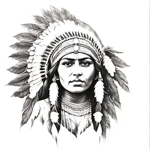 Tattoo Of Indian Woman With Headdress