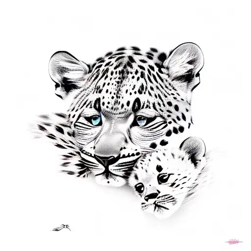 Mother Leopard Protecting Two Baby Leopards