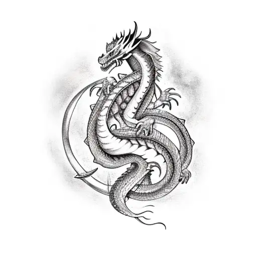 A Mystical Dragon Coiled Around A Tree Trunk