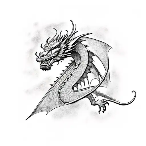 Dragon Red Black On Clouds