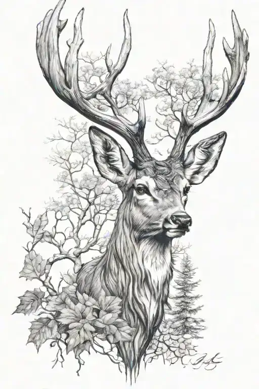 Deer Head With Trees