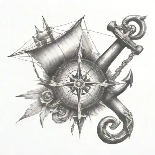 Anchor Ship And Compass Surrounded
