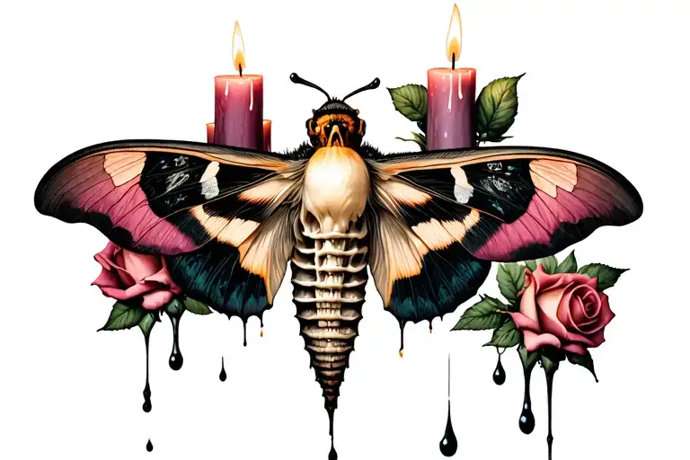 Melting Candles And Roses With A Death Moth