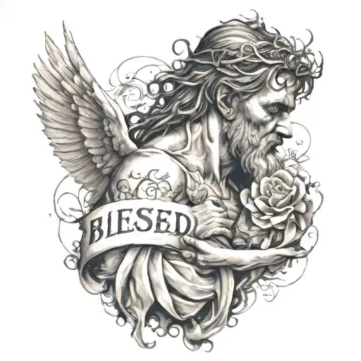 The Word Blessed With God Figure Surrounded