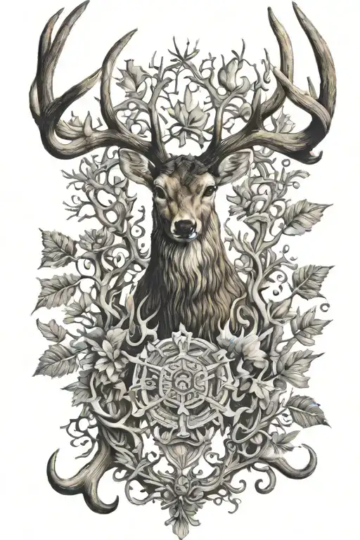 Spine Tattoo Made Of Deer Antlers Intertwined