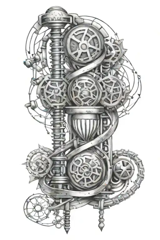 Dna Strand With Atom Structure And Gemini Sign With Turbo Charger