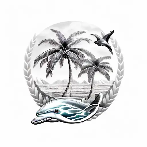Palm Tree With Dolphins
